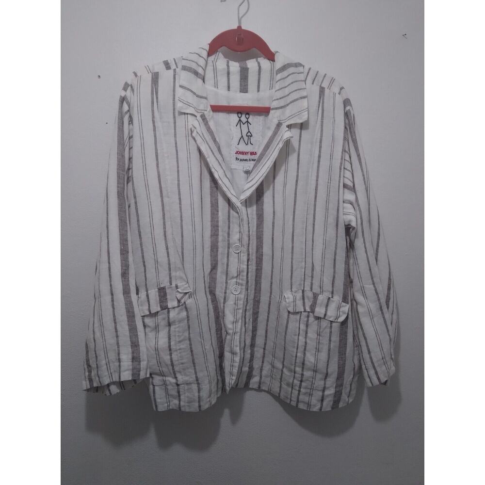 Johnny Was Medium White With Gray Stripe Blazer